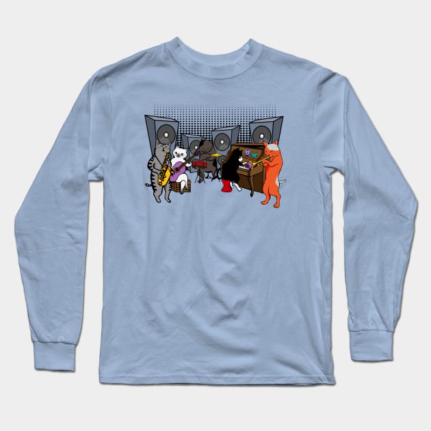 Rocking Cat Jazz Band Long Sleeve T-Shirt by LefTEE Designs